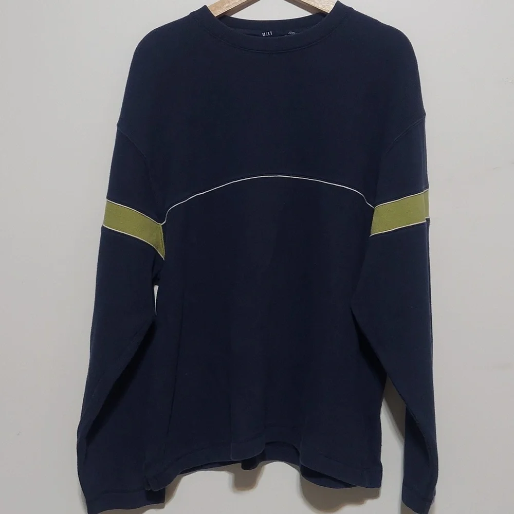 Vintage GAP Dark Blue & Olive Striped Crewneck Sweatshirt Men’s XL